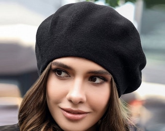 Oversized Alpaca Wool Beret: Lined Knit French Style