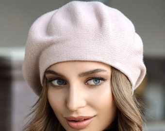 Vegan knit beret for women Classic acrylic french beret Pink slouchy beret Birthday Christmas gifts for her