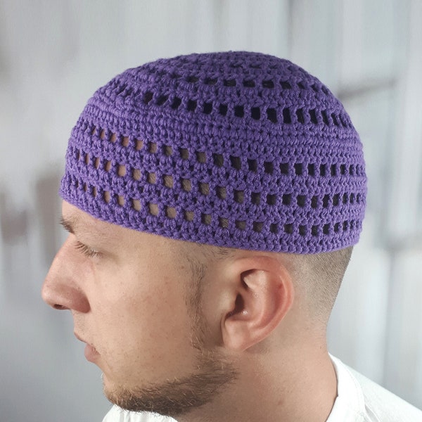 Mens beanies Kippah Purple kufi Crochet beanie men Spring hats Large muslim hat Musician beanie Jazz Bass Hat Birthday  gifts for him