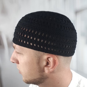 Large kufi hat Mens beanies Kippah Black muslim skull spring hats Crochet beanie men Five percenter kufi Muslim Birthday Eid gifts for men