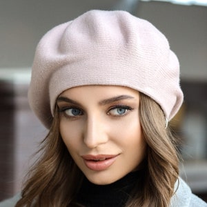Vegan knit beret for women Classic acrylic french beret Pink slouchy beret Birthday Christmas gifts for her