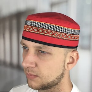 Rode moslim kufi-hoed Geborduurde katoenen kufi van M tot XXL verstelbare maat Eid geschenken moslim accessoires verjaardag Ramadan Namaz cadeaus voor hem
