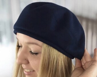 Winter wool beret for women Navy blue classic french beret Birthday Christmas gifts for her