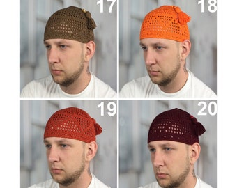 Mens beanies Kufi hats with tassel Crochet beanie men Muslim Prayer kufi Spring mens cotton scull cap Birthday Ramadan Namaz gift for him