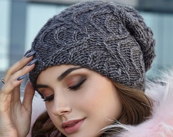 Winter Slouchy Hats Frauen Alpaka Wolle gestrickte Mütze Slouch Mütze Frauen Grobstrick slouchy Mütze Geburtstag Weihnachten Geschenke für sie