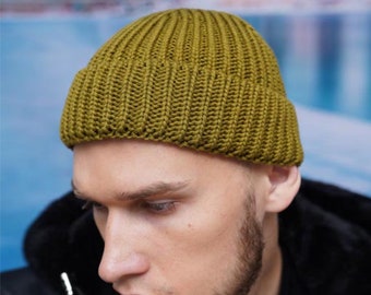 Short fisherman hat Wool mens beanies Mini fisherman hat Spring hats Mini beanie wool Dockers hat Boyfriend Birthday gifts for him