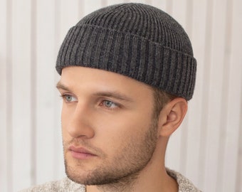 Mens beanies Fisherman hat wool Mens Spring hats Knitted mini beanie Dockers hat Trawler beanie Birthday gifts for him Best friend gift