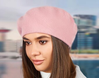 Wool Angora Beret Fleece Lined French Paris Hat Chic Retro Winter niceacsrise Black Beret - Warm Lined Wool Angora Knit Berets  main image 4