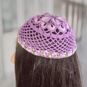 Crochet Cotton Lace Kippah: Floral Yarmulke, Jewish Head Covering