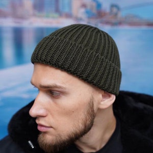 Wool Blend Knit Fisherman Beanie: Short Navy Docker Hat
