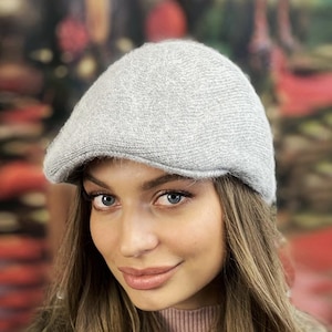 Cute winter angora wool womens newsboy hat Warm fluffy baseball cap with lining Jockey hat Birthday Christmas gifts for her