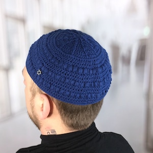 Large blue kippah 10&#39; Jewish magen david kippa Star of David kippot yarmulke Shabbat Rosh Hashanah Passover Hanukkah Bar Mitzvah Jewish gift