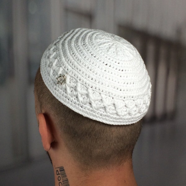 Large white kippah Star of David kippot yarmulke Jewish magen david kippa Judaica Rosh Hashanah Passover Hanukkah Bar Mitzvah Jewish gift