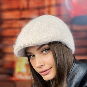 Cute winter angora wool womens newsboy hat Warm fluffy baseball cap with lining Jockey hat Birthday Christmas gifts for her