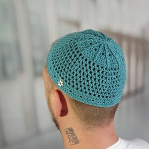 Breathable bamboo kippah for summer Large mesh kippot Magen David elastic yarmulke Rosh Hashanah Passover Hanukkah Bar Mitzvah Jewish gift