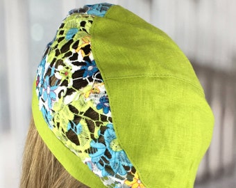 Linen beret for women Lightweight green sunhat Summer beanie hat