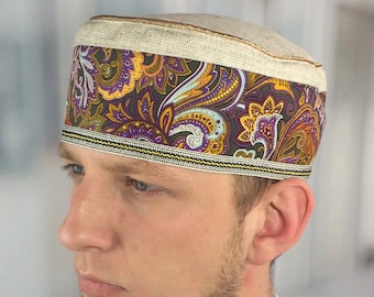 Muslim prayer kufi hat Embroidered ethnic kufi Muslim accessories Ramadan Namaz Birthday Christmas gifts for him