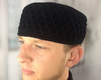 Black kufi Umrah gift Islamic prayer kufi Large crochet beanie men Five percenter accessories Muslim Birthday Ramadan Namaz Gift for him