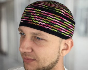 Large kufi hat mens Adult spring hats Musician hat Rainbow kufi Crochet beanie men Custom kufi M L XL XXL Birthday Prisoner gifts for him