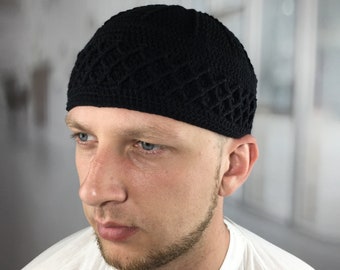 Large black kufi hat for mens Musician hats Jazz bass Crochet beanie men Large Five percenter Muslim Birthday Ramadan Namaz Christmas gift