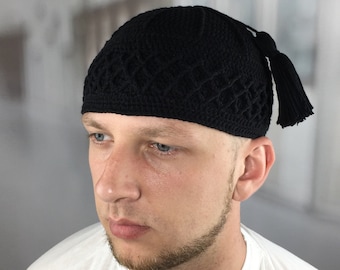 Tassel kufi Islamic prayer hat Skullcap Crochet mens beanie Muslim accessories Hajj Umrah Mecca Umrah Eid Ramadan Namaz gifts for men