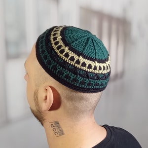 Large Knit Kippah: Colorful Cotton Yarmulke, Jewish Headwear