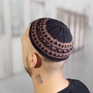 Crochet kippah large Comfortable kippot Colorful frik kippah hat Fall knit yarmulke Crochet coton beanie Jewish men gift for Birthday