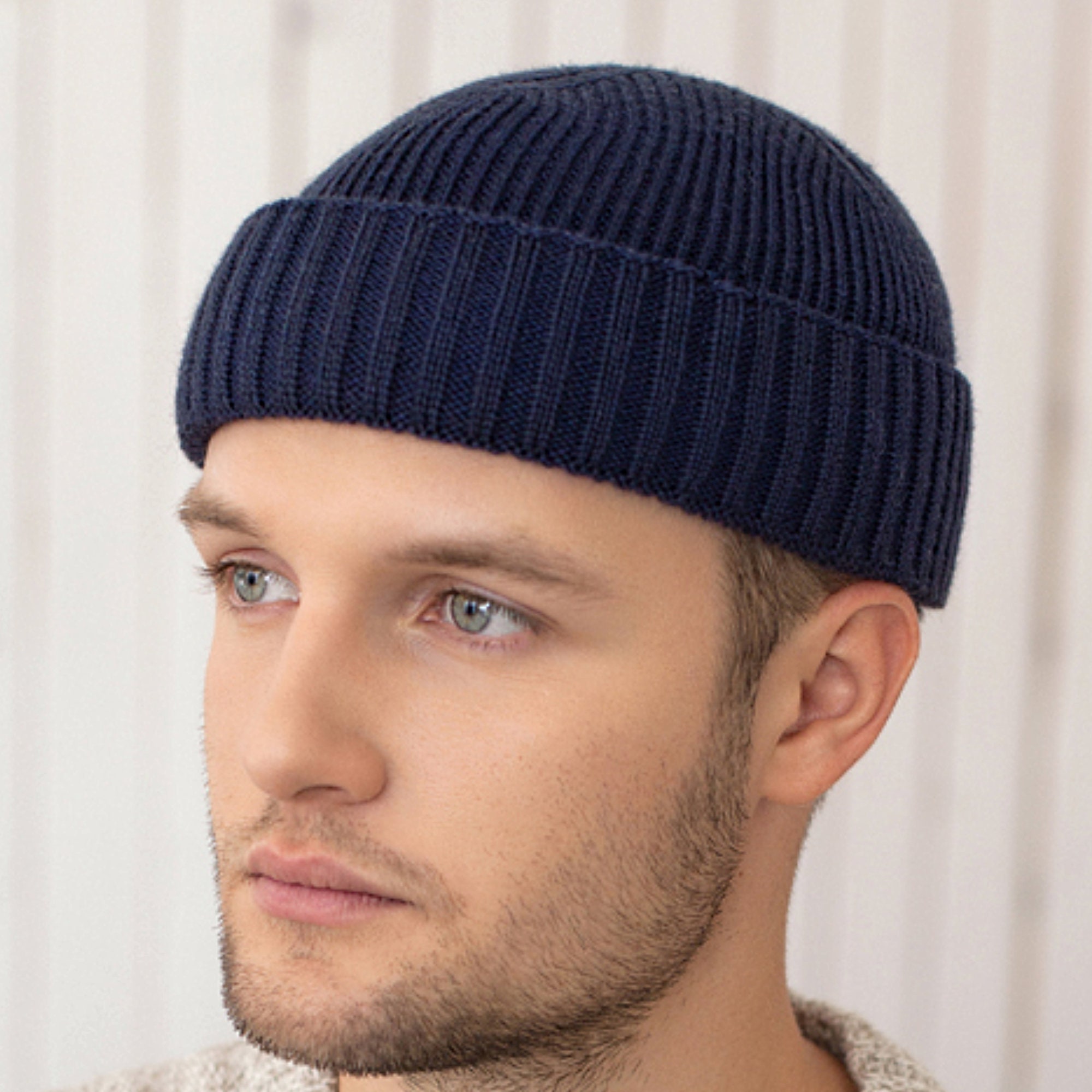 Short fisherman beanie wool Knitted dockers beanie hat Black / Etsy