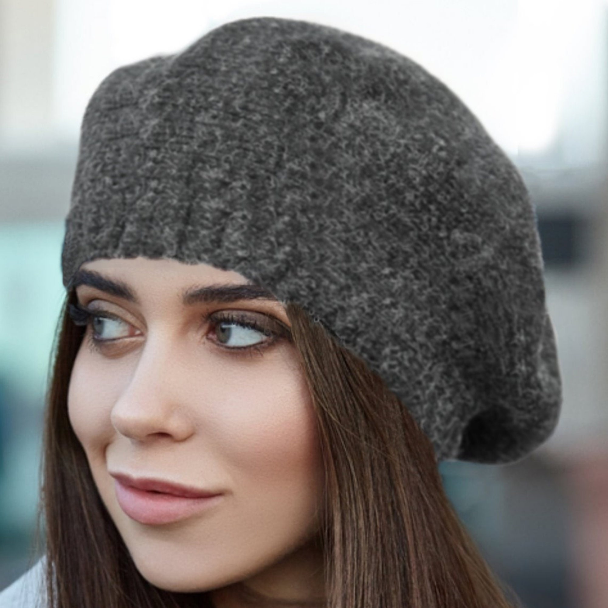 Alpaca beret women Knitted slouchy beret wool Black french Etsy