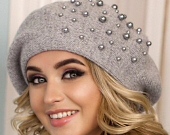Alpaca Knit Beret: Embellished Slouchy Beanie