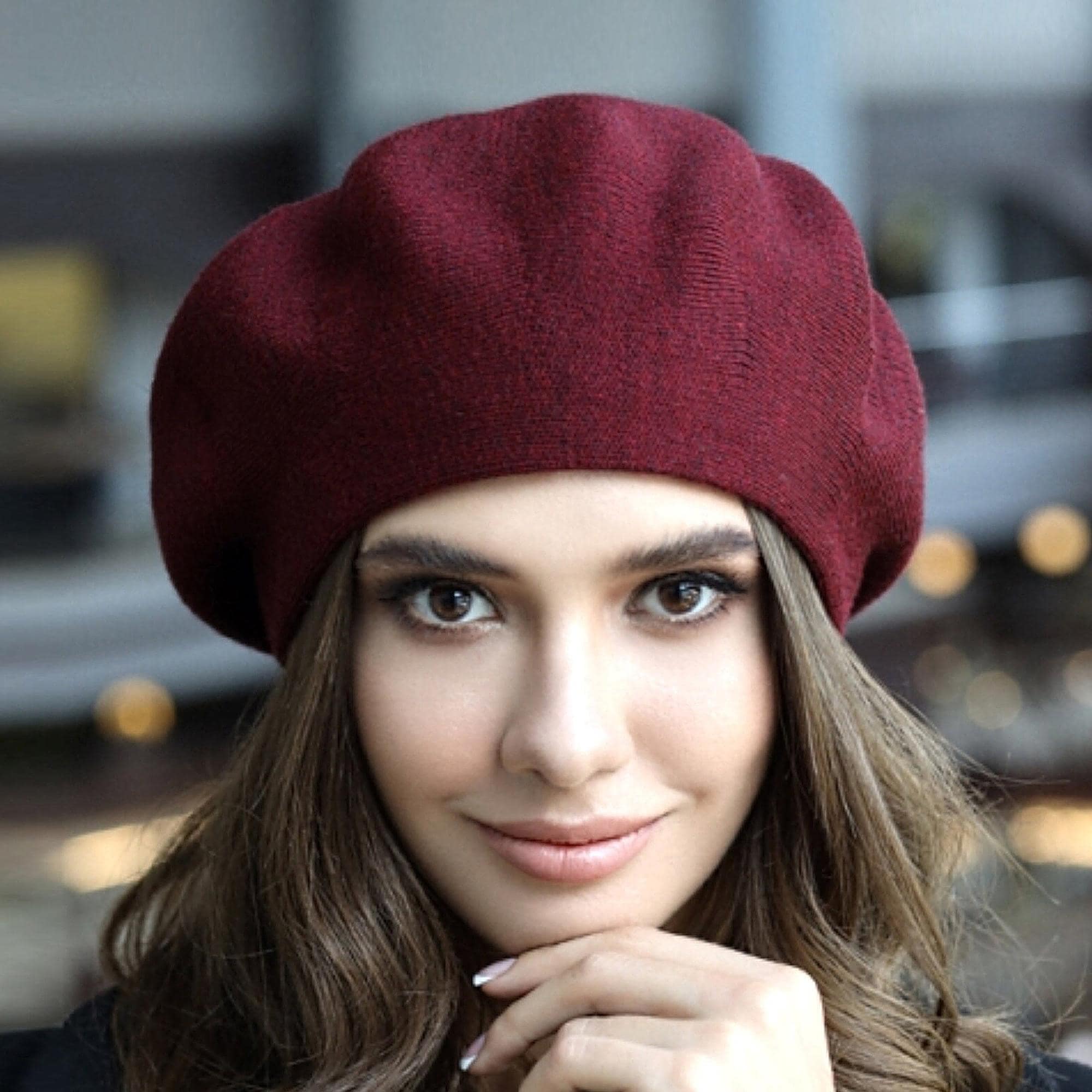 Silk Lined Angora Wool Beret: Oversized French Style satin lined beanie Knit Winter Hat
