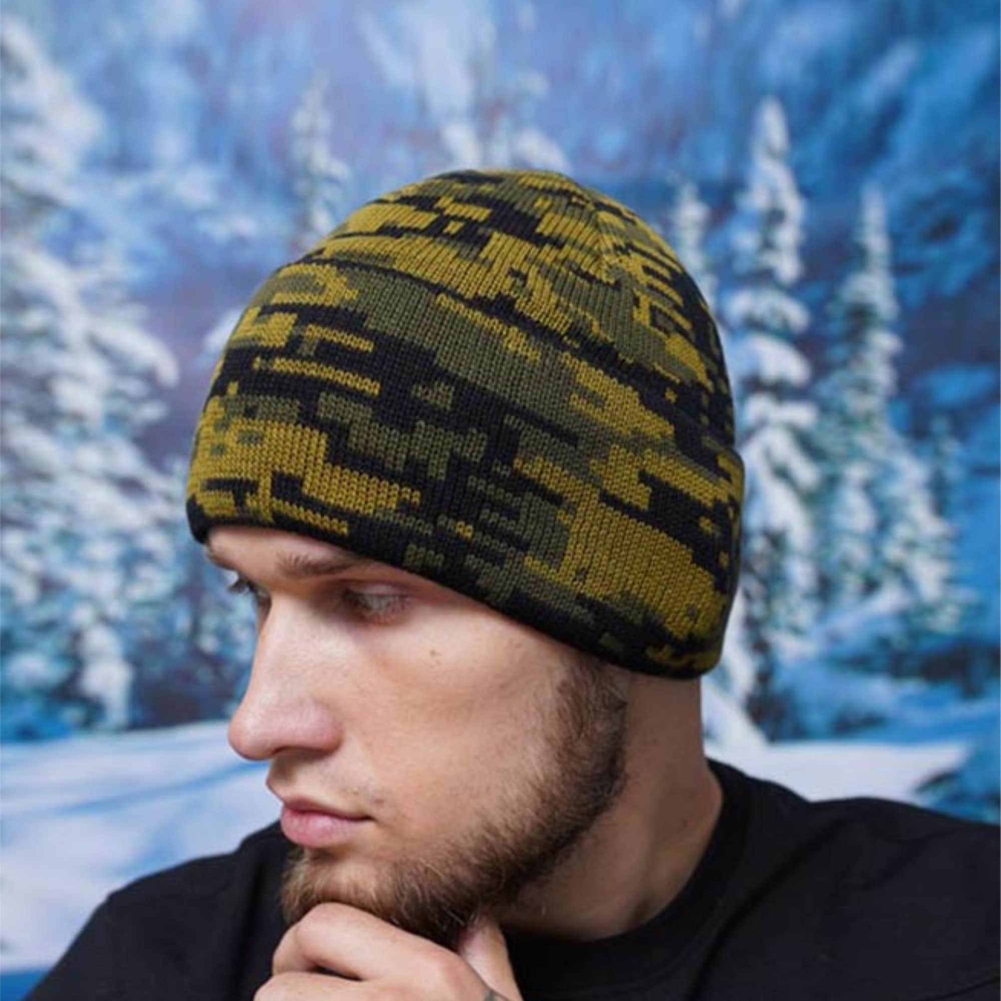 Knitted Mens Beanies Wool Camo Hat Knit Balaclava Hat Mens
