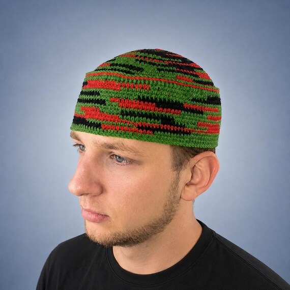 Jim Brown Green Kufi Hat: Crochet Pan African Heritage Inspired