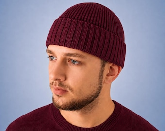 Berretto da pescatore in lana sopra l'orecchio, cappello da marinaio lavorato a maglia, berretto corto da uomo, regalo per lui