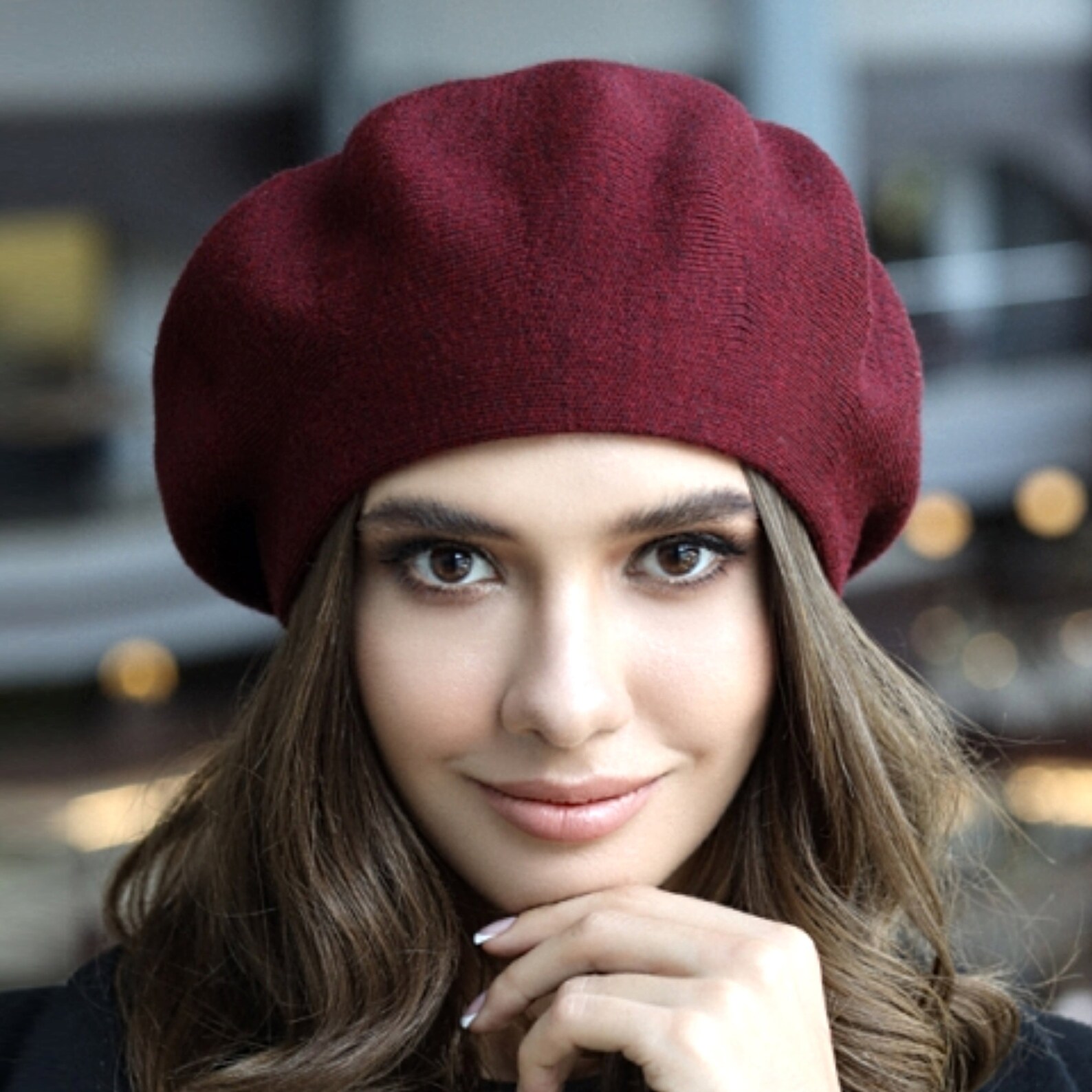 Vegan burgundy beret women French knitted acrylic beret Etsy