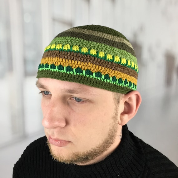 Crochet Beanie Men Green Olive Beanie 