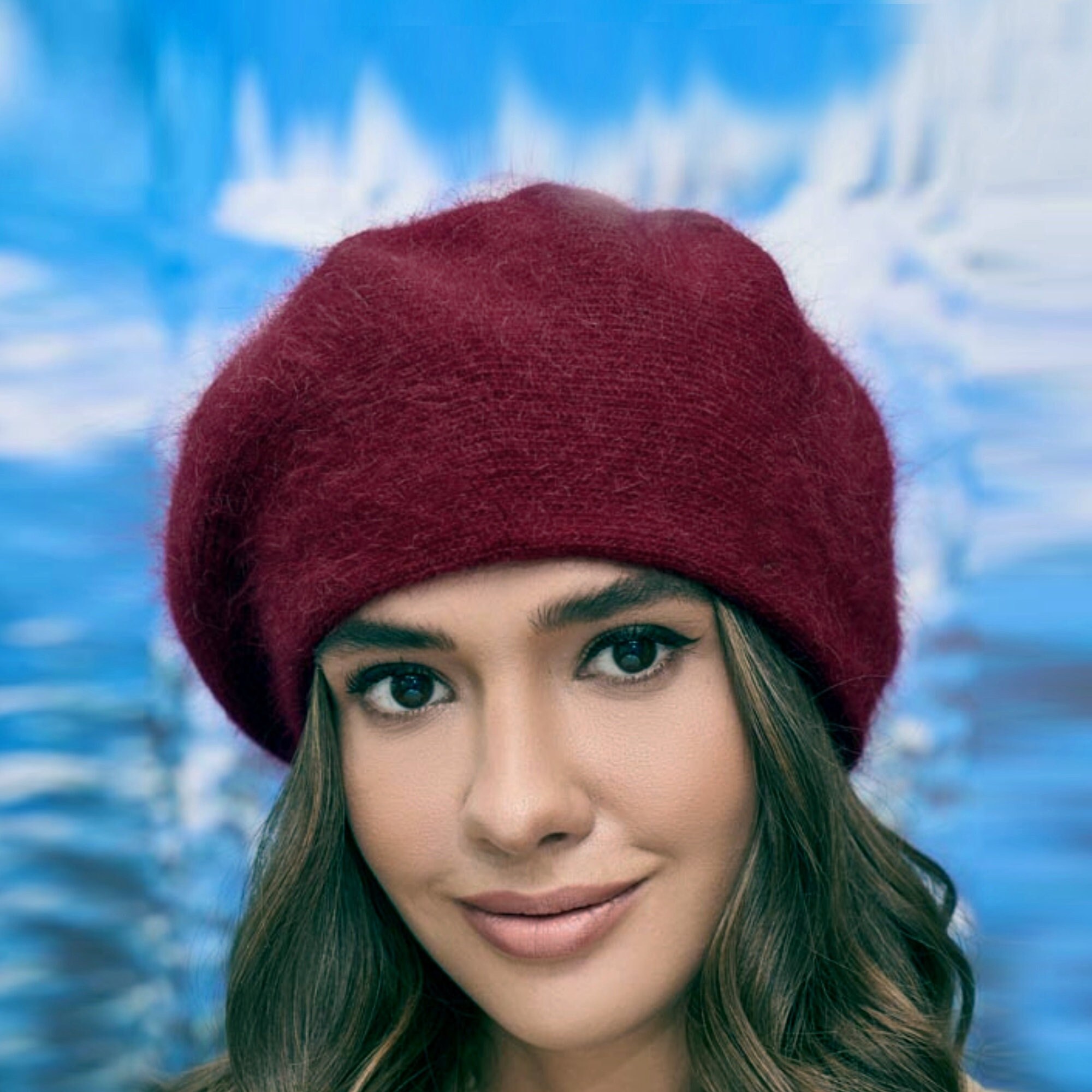 Angora Wool Knit Beret: Fluffy Fuzzy French Beanie - Etsy