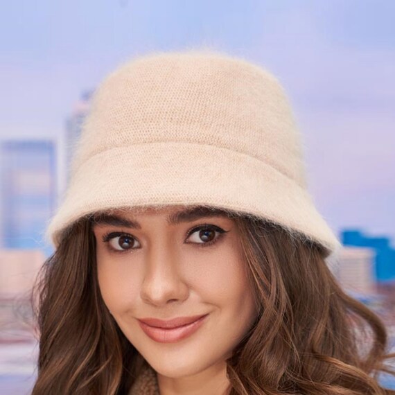 Angora Wool Bucket Hat: Knitted Panama Hat. Birthday  display picture 2