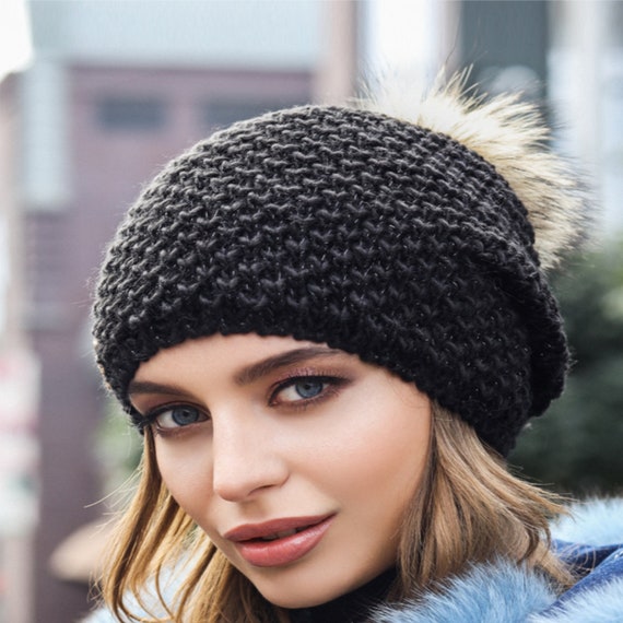 Lindo gorro holgado para mujer Gorro de lana de alpaca preppy con pompón  Cumpleaños Regalos de Navidad para ella -  México