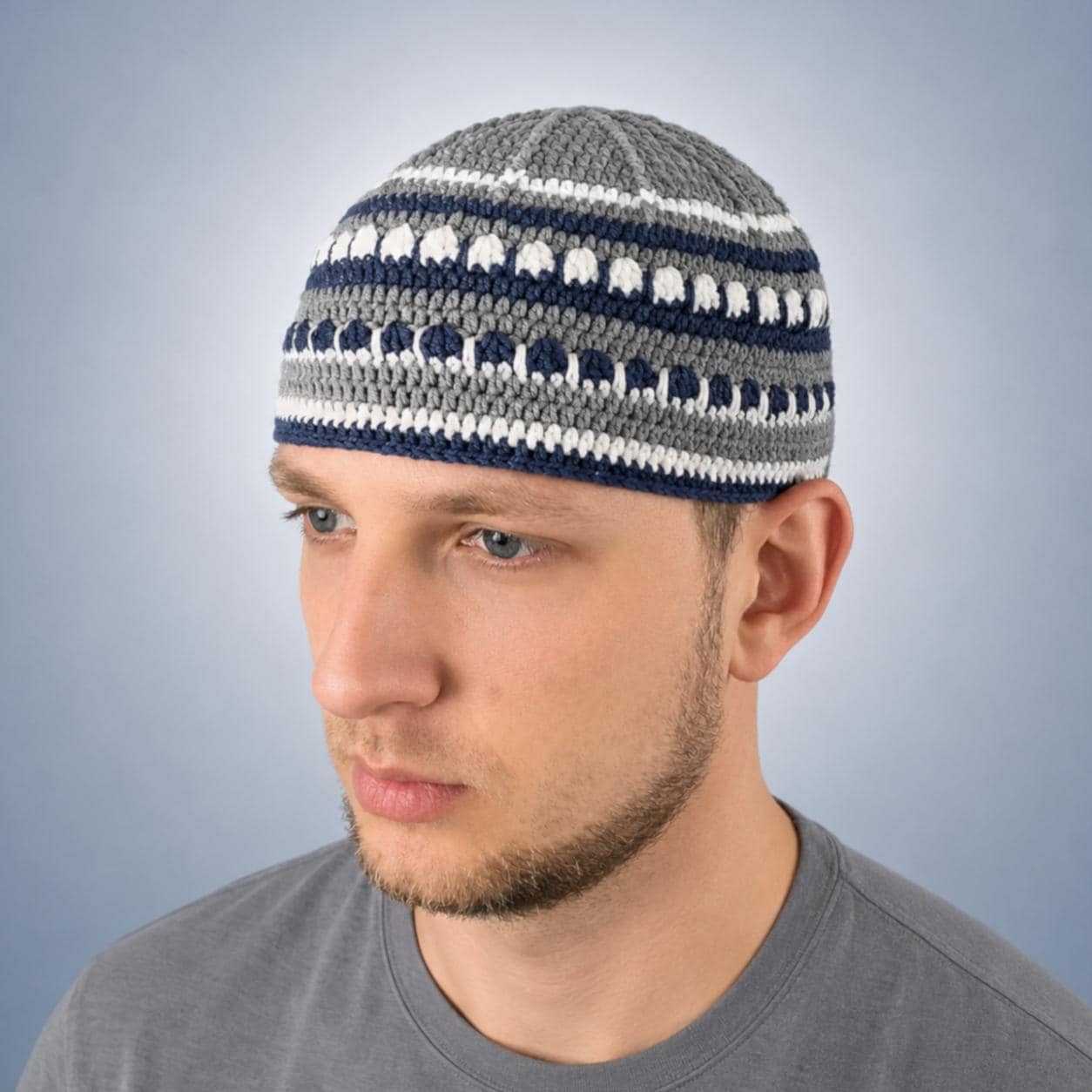 Crochet Mens Kufi Beanie Jazz Skullcap Multicolored Striped