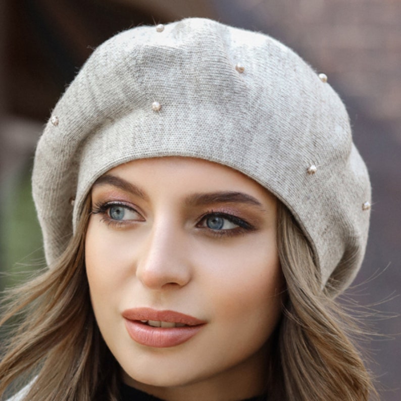 Embellished beret Classic french beret Winter beret Knitted Etsy
