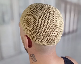 Bonnet en maille au crochet pour homme qui perd ses cheveux, kippa respirante extensible et alopécie pour homme chauve, cadeau bonnet de nuit Kufi Yarmulke Chemo Sleep