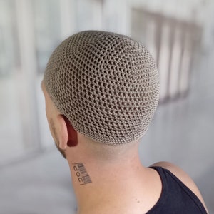 Crochet mens skullcap beanie for mens who hair loss Stretch breathable kippot Kufi Yarmulke Chemo Sleep night cap at alopecia Bald men gift
