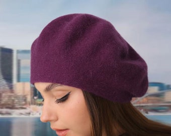 Angora Wool Knit Beret: Classic French Style Winter Hat - Etsy display picture 2