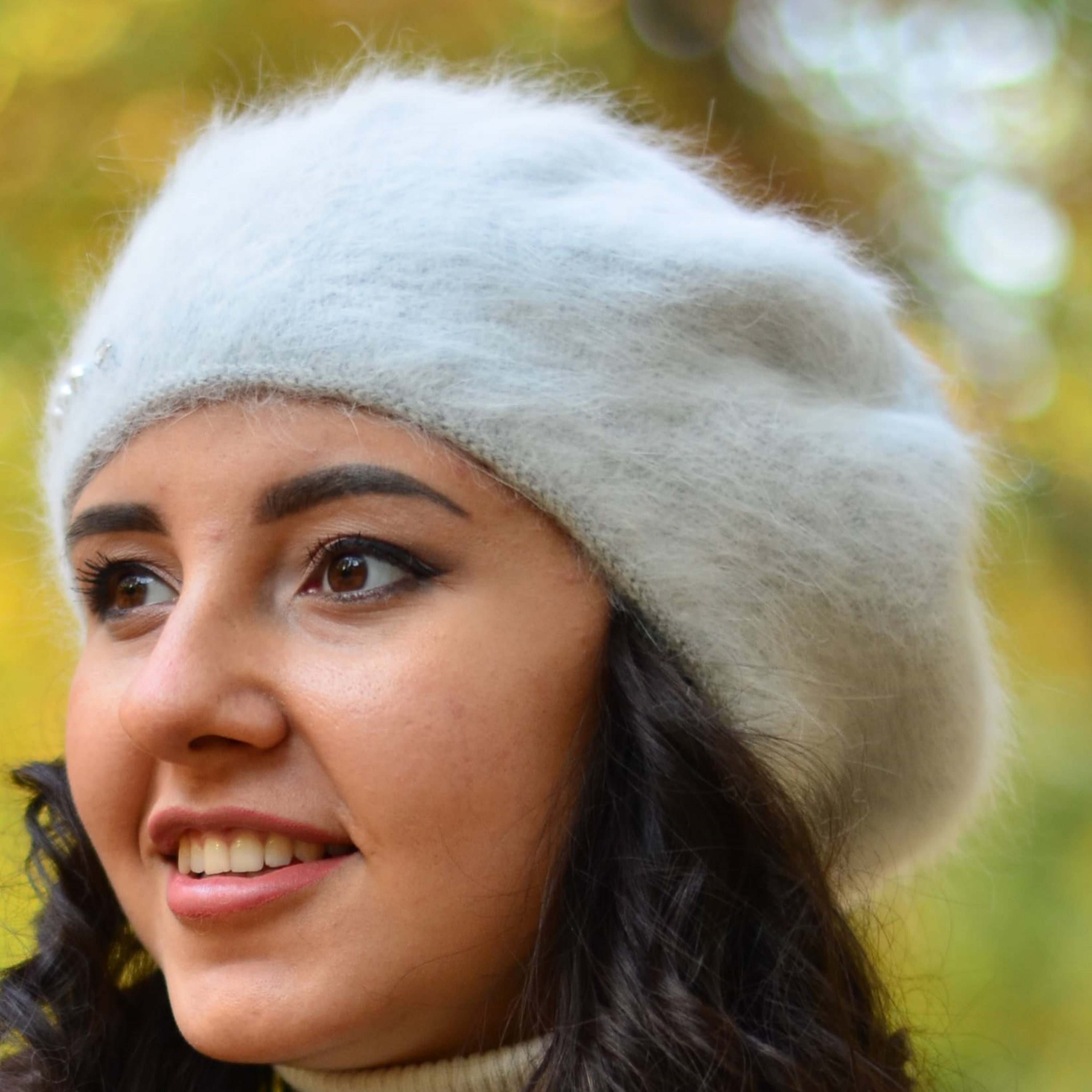 Cashmere beret women Extra fluffy angora beret Knit beret Gray Etsy