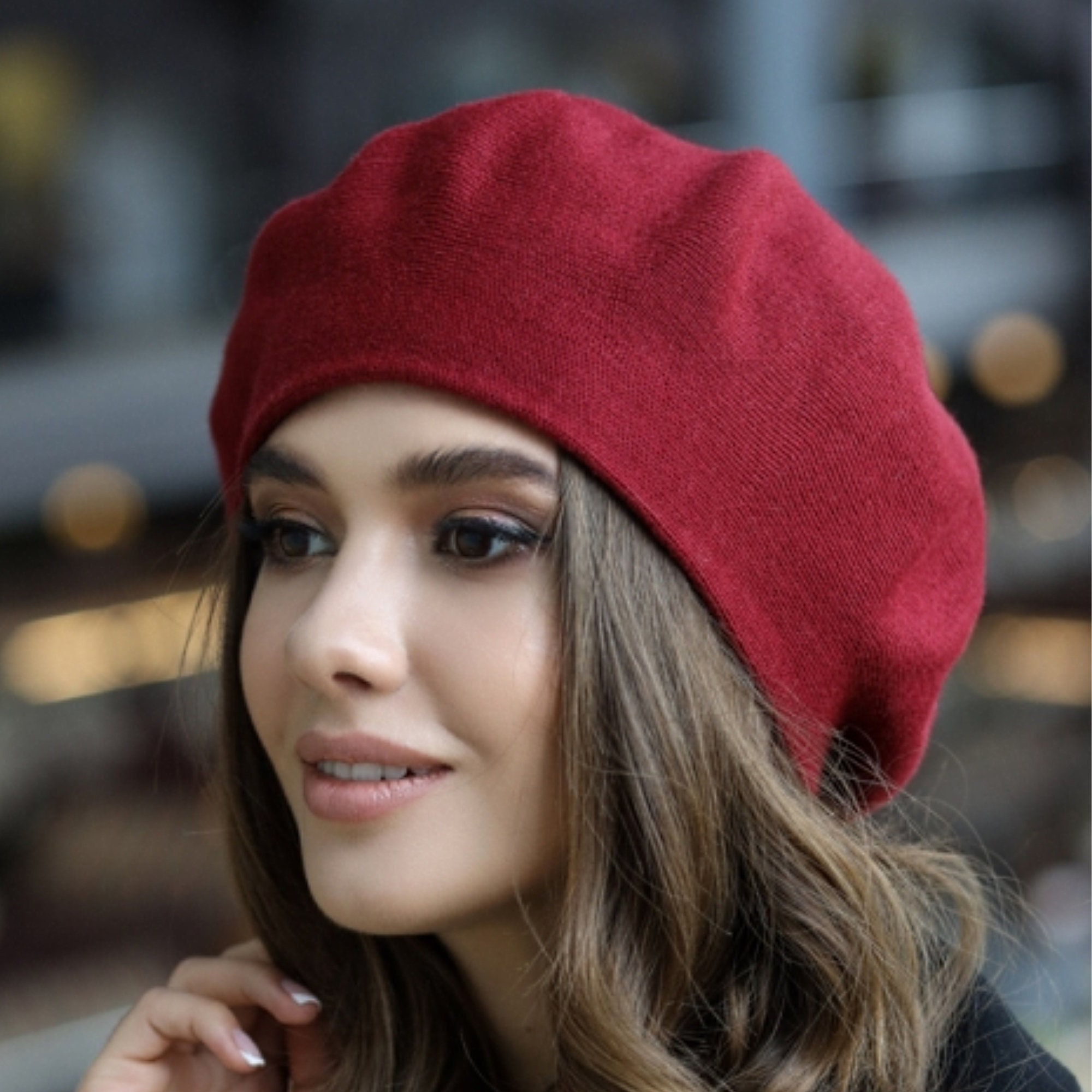 Oversized Knit Beret for Women Alpaca 