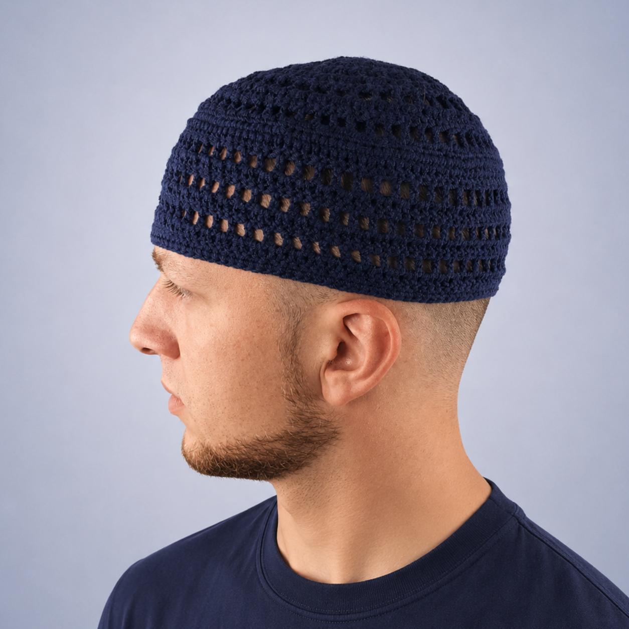 Lightweight Crochet Kufi Breathable Cotton Hat Summer Muslim Men's