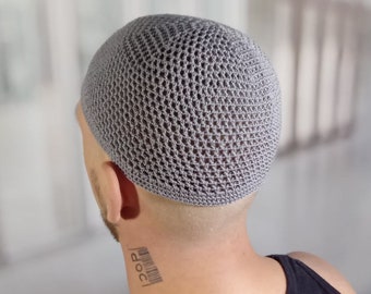 Crochet mesh skull cap beanie for mens who hair loss Stretch breathable kippah at alopecia Bald men gift Kufi Yarmulke Chemo Sleep night cap