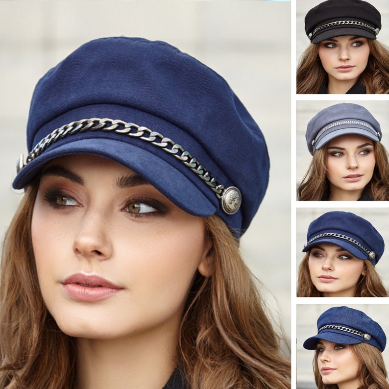 Newsboy cap women Vegan hat Organic cotton baker boy hat Blue Etsy