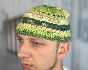 Crochet Mens Beanies With Tassel Musician Hat Mens Sun Hat